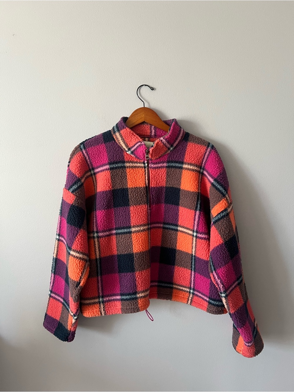 American Eagle Outfitters Plaid Sherpa 1/4 Zip Jacket - Picture 1 of 7